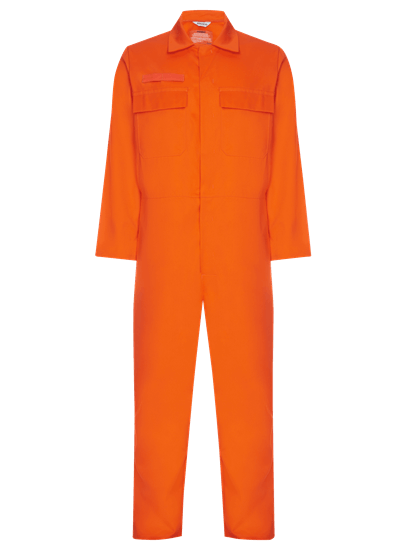 front image of coverall made from phoenix in orange