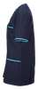 modern tunic in navy with peacock trim facing to left