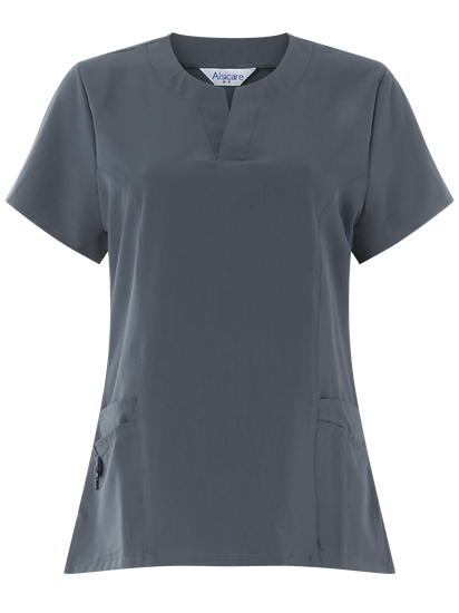 front of 4 way stretch tunic slate grey