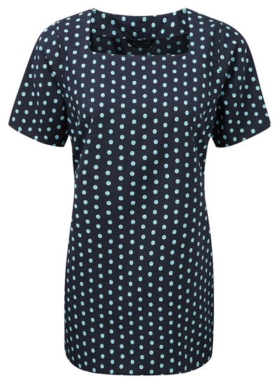 Picture of Looser Fit Square Neck Longline Blouse - Navy/Aqua/White Ella Print