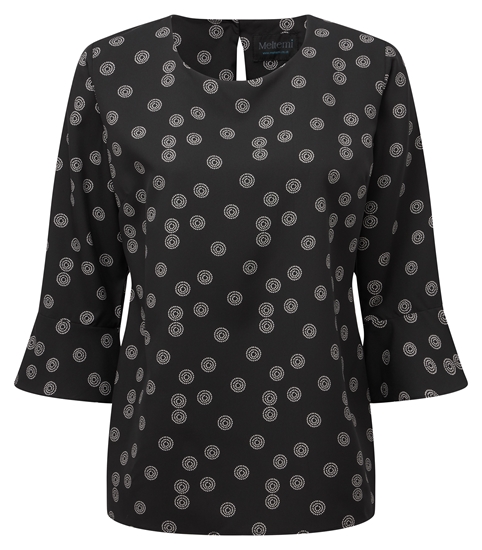 Picture of Semi Fitted Blouse Flute Sleeves - Black/White Sienna Print