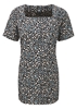 Picture of Looser Fit Square Neck Longline Blouse - Navy/Turquoise Lauren Print