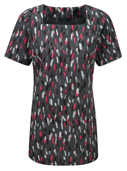 Picture of Looser Fit Square Neck Longline Blouse - Grey/Red Amelia Print