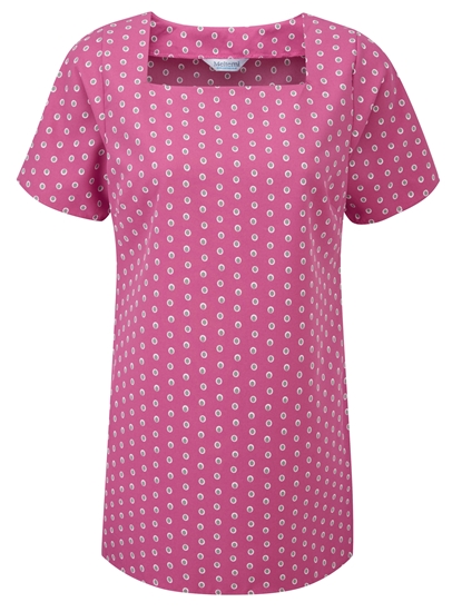 Picture of Looser Fit Square Neck Longline Blouse - Pink/Grey Ella Print