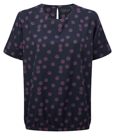 Picture of Looser Fit Blouson Style Blouse - Navy/Pink Sienna Print