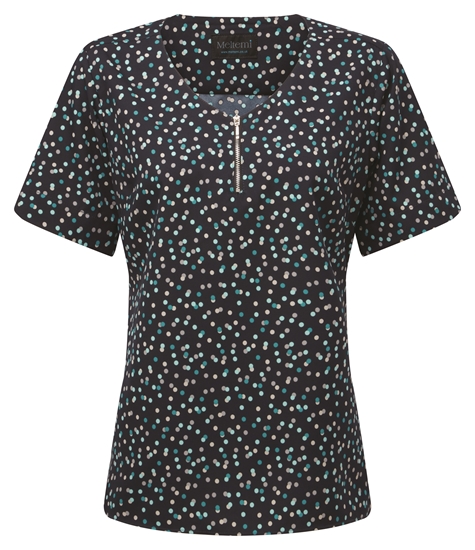 Picture of Semi-Fitted Blouse with Zip - Navy/Teal Darcey Print