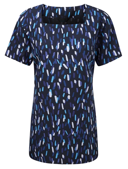 Picture of Looser Fit Square Neck Longline Blouse - Navy/Blue Amelia Print