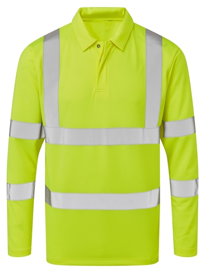 Picture of Industrial Launderable Hi-visibility Long sleeve Polo Shirt - Yellow