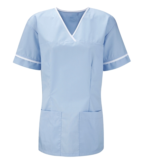 Picture of Female Smart Scrub Tunic - Sky Blue/White 