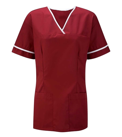 Picture of Female Smart Scrub Tunic - Burgundy/White 