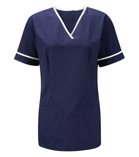 Picture of Female Smart Scrub Tunic - Navy/White 