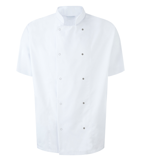 Picture of Unisex Short Sleeve Studded Chefs Jacket - White