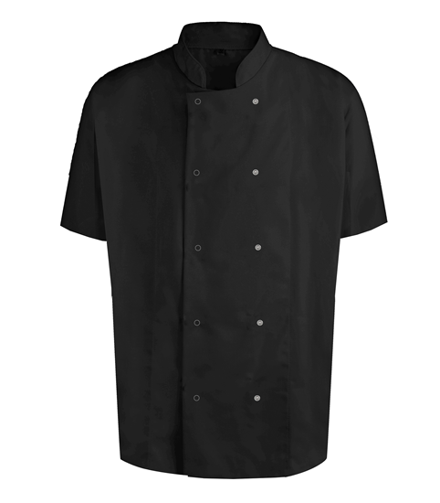 Picture of Unisex Short Sleeve Studded Chefs Jacket - Black