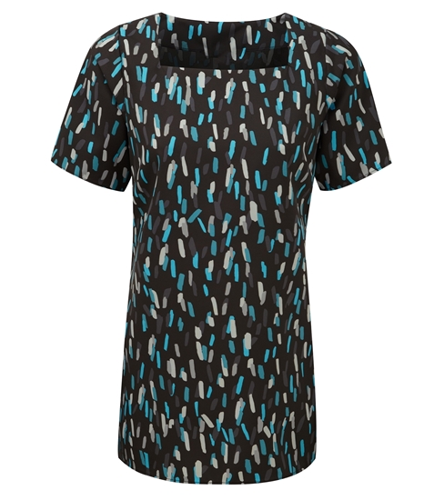 Picture of Looser Fit Square Neck Longline Blouse - Black/Turquoise Amelia Print