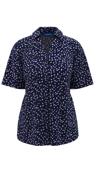 Picture of Semi Fitted Blouse - Navy/Pink/Grey Darcey Print