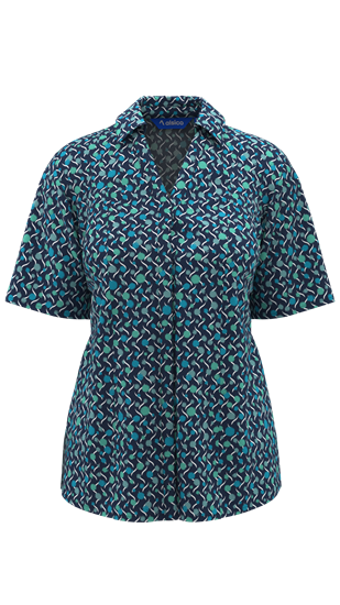 Picture of Semi Fitted Blouse - Navy/Aqua Chloe Print