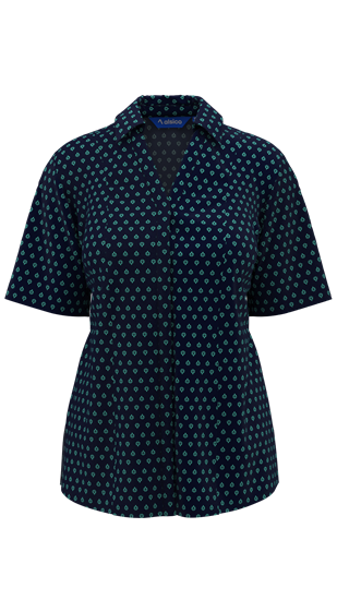 Picture of Semi Fitted Blouse - Navy/Aqua Fleur Print