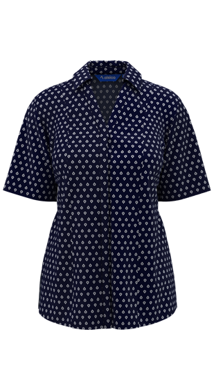 Picture of Semi Fitted Blouse - Navy/White Fleur Print