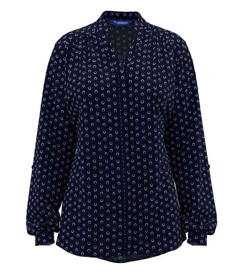 Picture of Roll Sleeve Blouse - Navy/White Ella Print