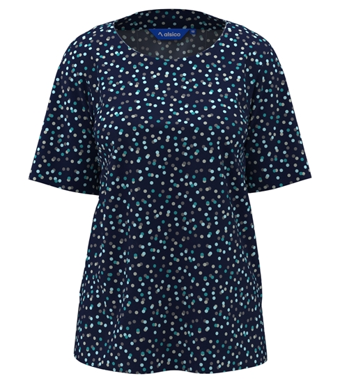 Picture of Round Neck Blouse - Navy/Teal Darcey Print