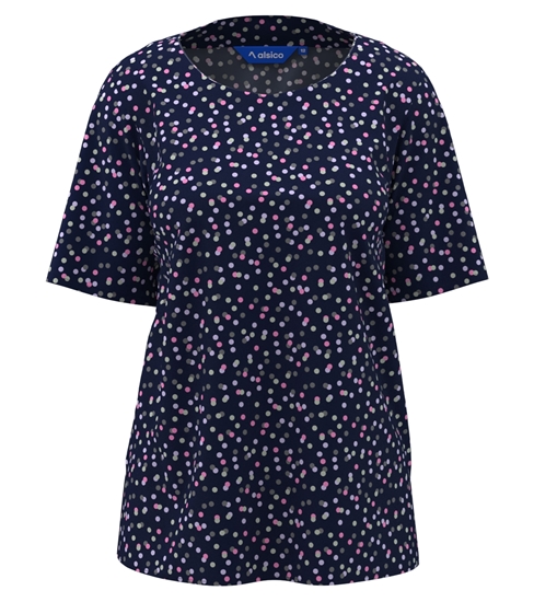 Picture of Round Neck Blouse - Navy/Pink/Grey Darcey Print