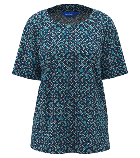 Picture of Round Neck Blouse - Navy/Aqua Chloe Print