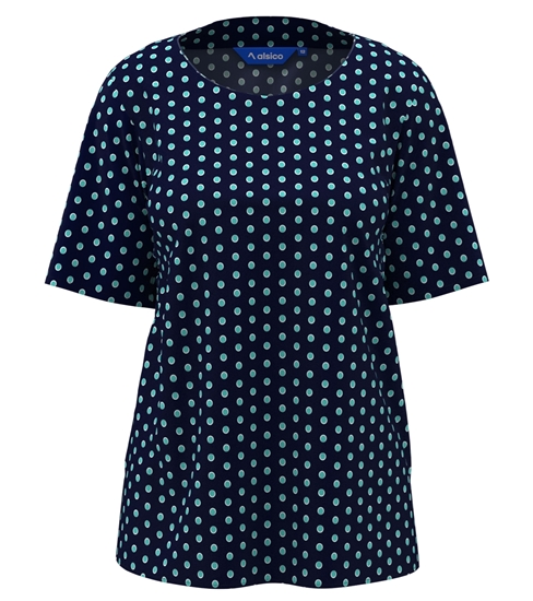 Picture of Round Neck Blouse - Navy/Aqua Ella Print